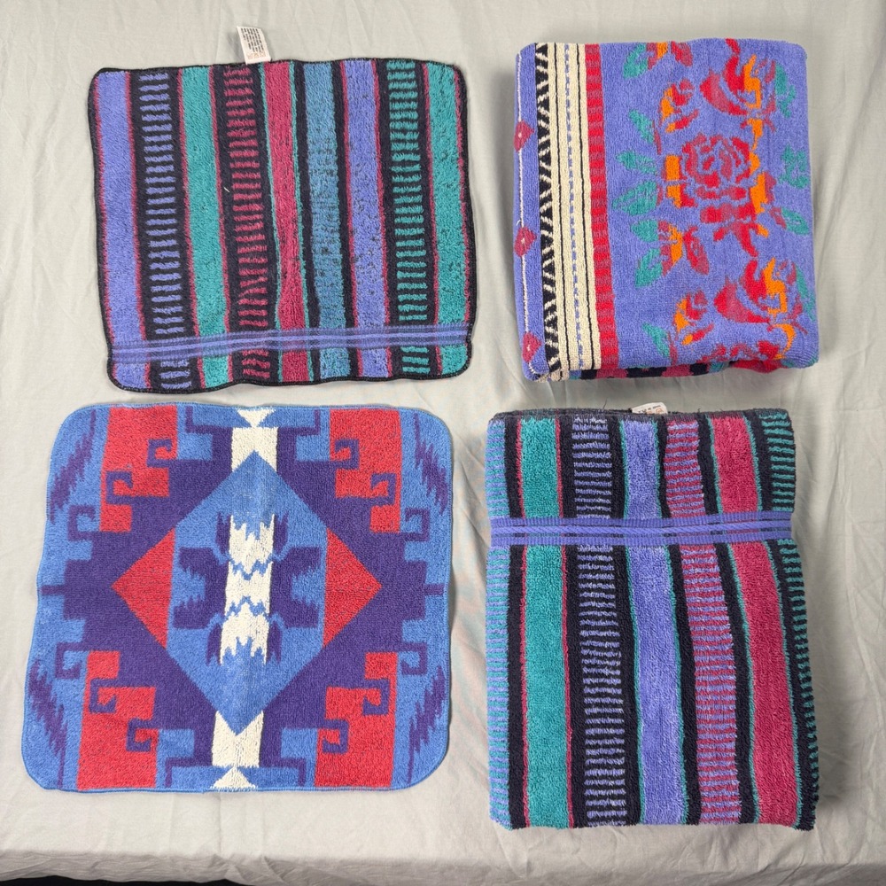 VTG set of 4 Ralph Lauren Cannon Royal Purple Southwestern 2 towels 2 washcloth